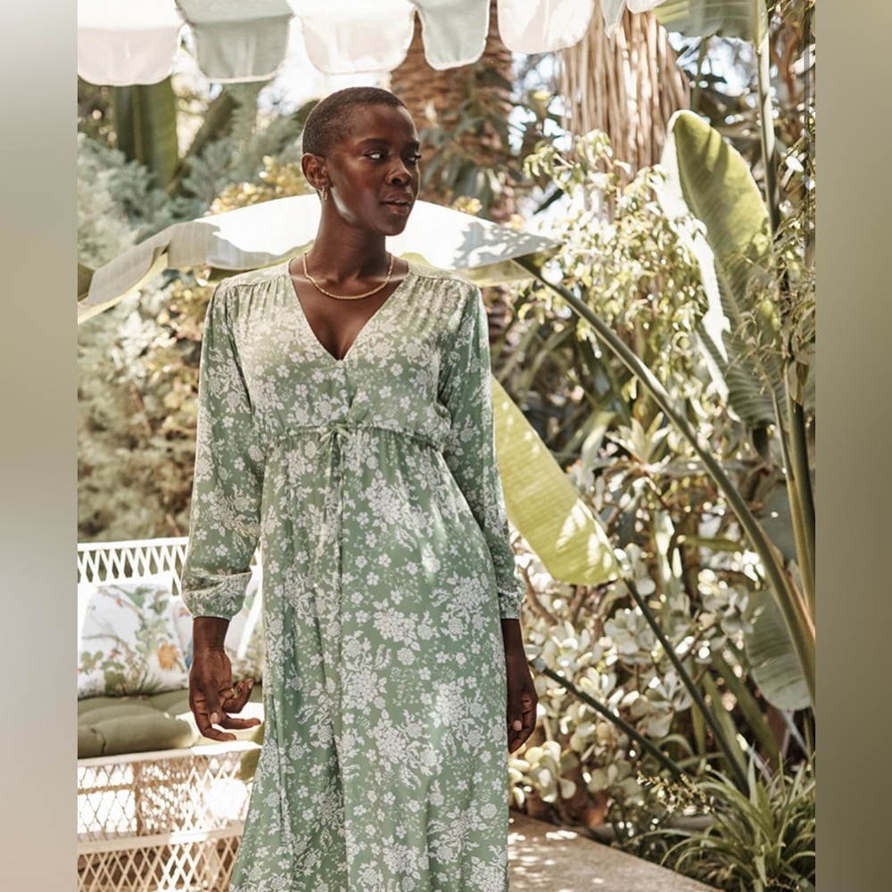 Summersalt The Cinched Waist Caftan Dress Size 1XL Vintage Floral in Ivy - Picture 2 of 6